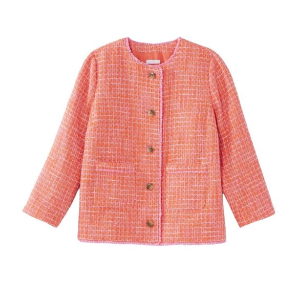 J. JILL Dahlia Coral & Pink Tweed Jacket Blazer Womens Button Front, Size XL - Picture 1 of 4